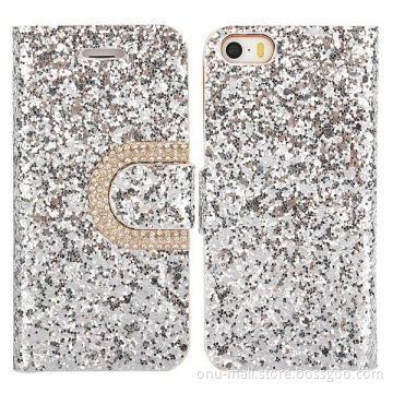 Crystal Surface Glitter Diamond Wallet Leather Case for iPhone 5S 5